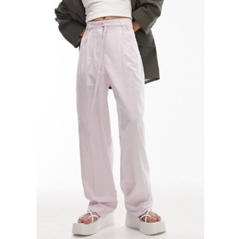 New TOPSHOP NORDSTROM Women's Lilac Linen Blend Tapered Trouser Size 6